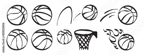 HandDrawn Basketball Doodles With Playful Crayon Charm, Varied Ball Sizes, Looping Motion Arcs And Simple Hoop Sketches Create Whimsical, Joyful Scene Perfect For Kids Designs, Stationery And Casual