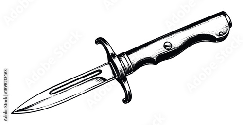 Vintage style military combat dagger with a sharp steel blade and sturdy handle perfect for historical warfare reenactment projects or survival gear promotions