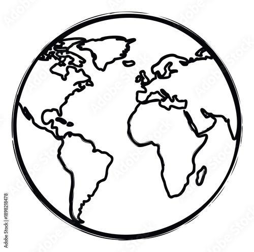 Stylized depiction of the planet Earth showcasing a world map outline with a textured brush stroke effect suitable for international business, travel planning, or sustainability initiatives.