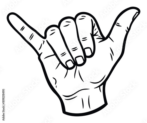 Hand making shaka gesture displaying a popular hang loose signal, perfect for conveying positive vibes, friendly greetings, or a relaxed attitude in various visual communications.