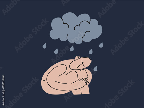 Lonely man in the rain cry under cloud, mental healthy