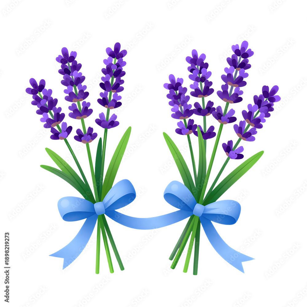 Obraz premium Purple lavender bouquets tied with blue ribbons