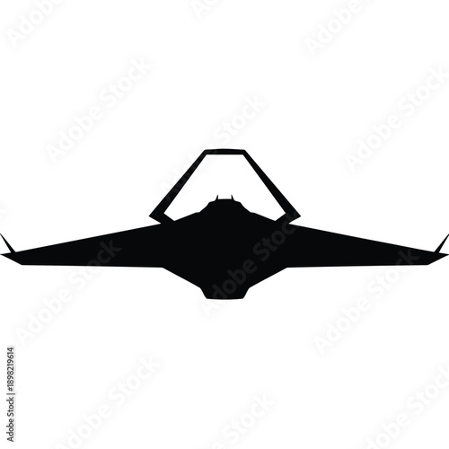 Modern stealth aircraft in flight silhouette against a plain background