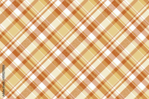Covering background seamless check, mosaic vector plaid pattern. Stripped fabric texture tartan textile in orange and light colors.