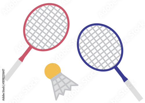 ファミリーバドミントン ラケットとシャトルのイラスト素材セット