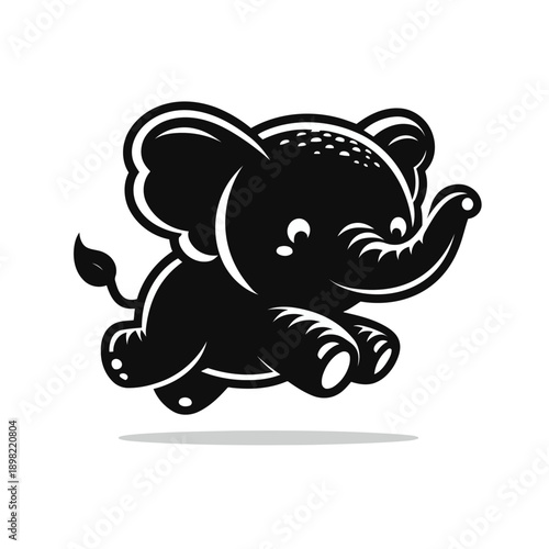 A playful cartoon elephant running with a joyful and dynamic pose