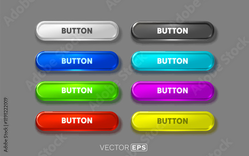 A vibrant set of shiny 3D buttons, perfect for website interfaces and app design.