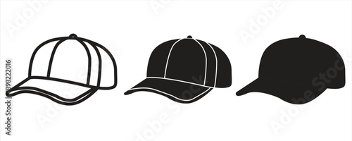 Baseball cap icon, in flat style, front and side view, vector illustration.

