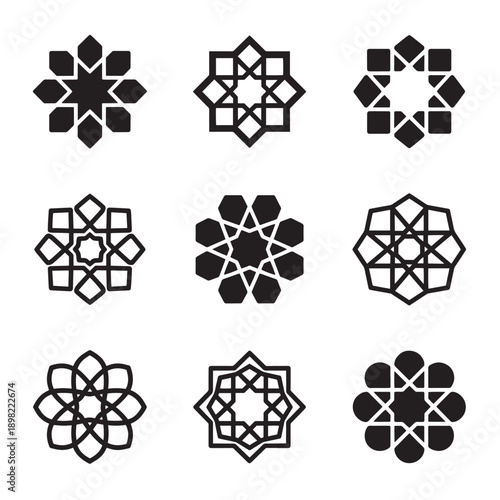 Islamic Pattern Silhouette Vector Icons Hexagonal And Ornamental Designs