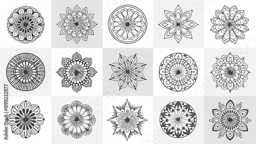 Intricate geometric patterns featuring diverse circular and symmetrical designs