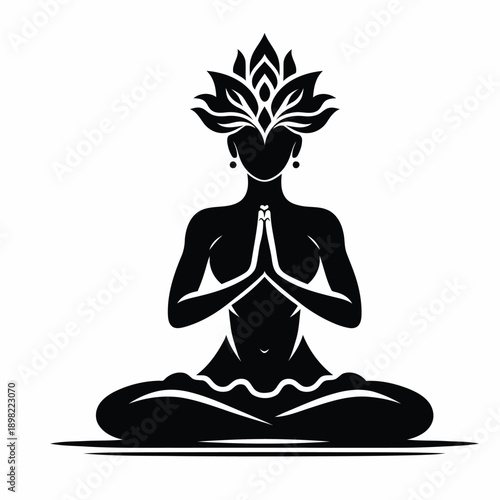 Serene meditative pose of a figure in a cross-legged seated position with hands resting on knees