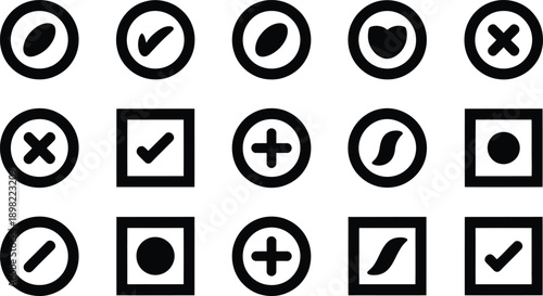 Collection of checkmark and verification icons in various shapes and styles