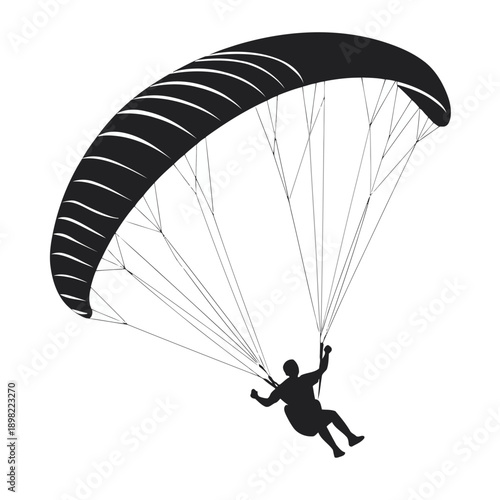 Paraglider soaring high above the ground with pilot in mid-air adventure