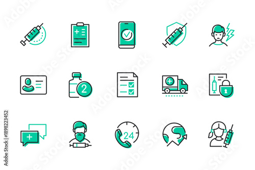 Vaccination - set of line design style icons