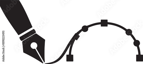 Pen tool vector icon, anchor points and bezier curve symbol for graphic design and digital illustration.