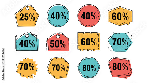 Colorful percentage increase badges with vibrant designs