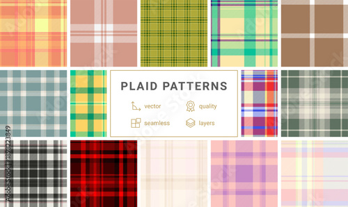 Plaid pack designed for DIY party e-commerce. Ready-to-use tartan patterns boost product presentation. Vector files are editable.