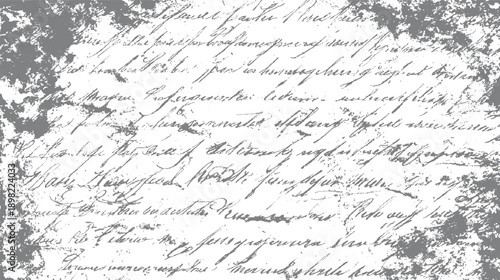 Faded grey handwritten script texture with ink splatters and distressed paper effect handwriting vintage