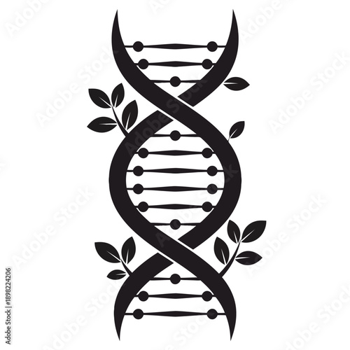 Graphic representation of a double helix dna strand with leafy decorations