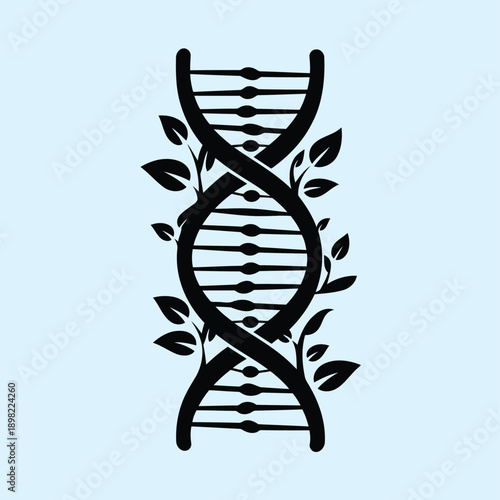 Abstract illustration of a stylized double helix structure intertwined with foliage elements