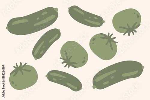 Art & Illustration Vector illustration of fresh vegetables: tomatoes, cucumbers, broccoli, bell pepper, carrots
