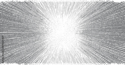 Radial grey lines and dots emanating from a bright white center creating a starburst or explosion effect with a textured distressed appearance