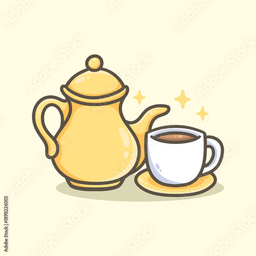 Teapot and Tea Cup Illustration for Icon, sticker and other uses, hand drawn vector
