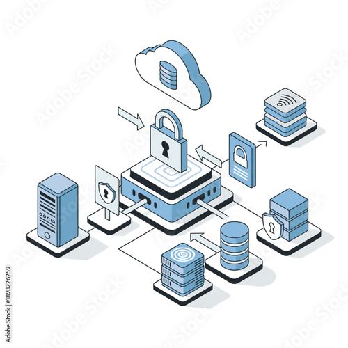 Cloud Computing Security and Data Storage Illustration.