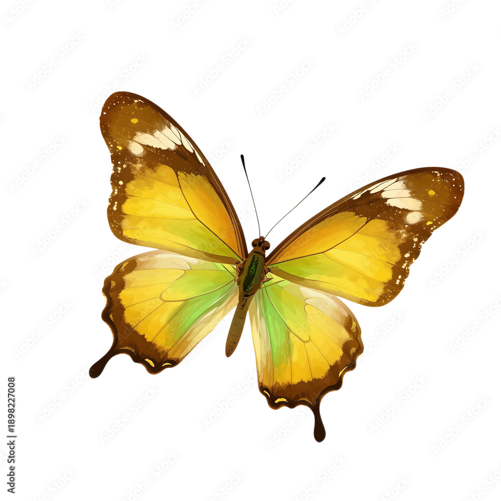 Fototapeta premium Yellow Butterfly With Green and Brown Wings