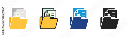Document Folder icon set multiple style collection