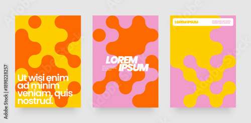 Wallpaper Mural Template with mosaic circles. Abstract bauhaus geometric pattern backgrounds with metaball fusion. Layout for flyer, poster or cover.  Torontodigital.ca