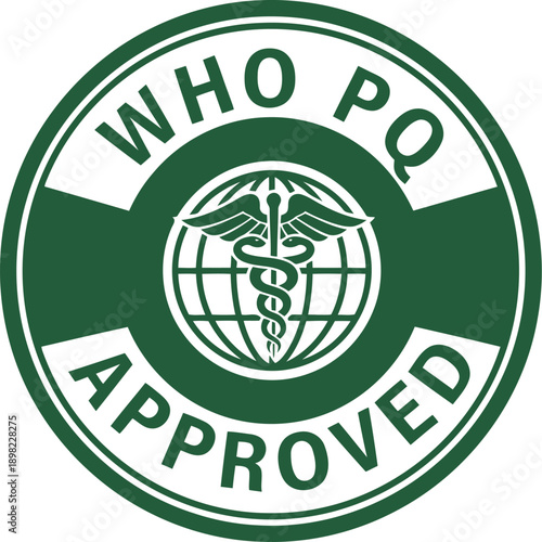 WHO Prequalification Approved Seal Vector, Medical Certification Badge, Global Health Compliance Icon