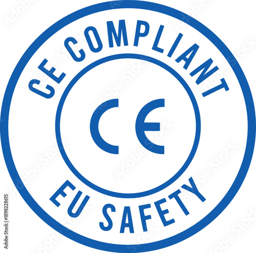 CE Compliant Certification Badge Vector – EU Safety Mark, Regulatory Compliance Icon, Blue Stamp