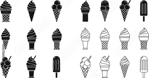 A delightful variety of ice cream cone and popsicle icons for desserts.