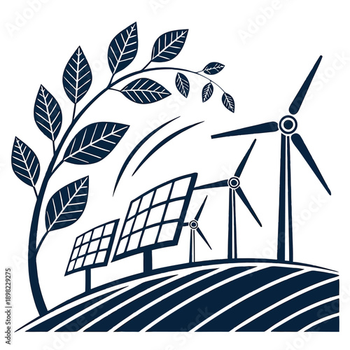 Renewable energy sources blending wind and solar power with nature