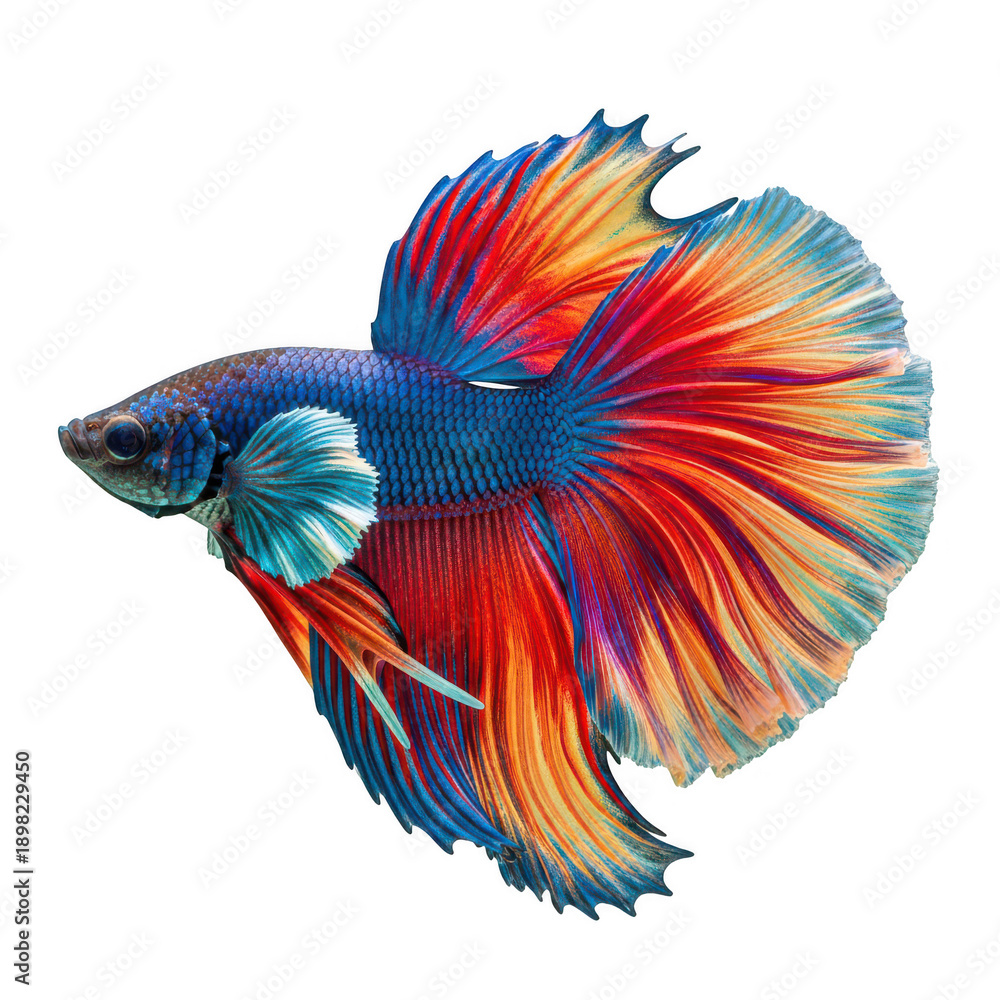 Fototapeta premium Vibrant betta fish swimming against isolated on transparent background