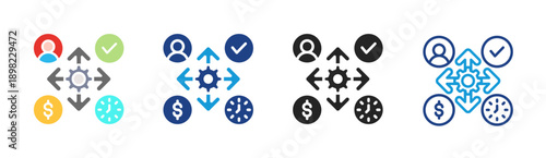 Management Control icon set multiple style collection