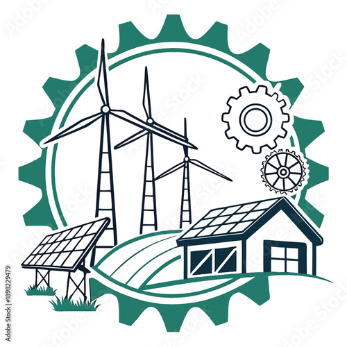 Illustration of renewable energy sources and sustainable technology integration