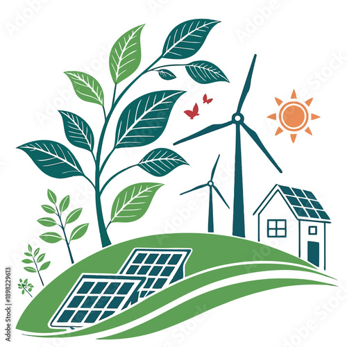 Sustainable energy sources blending with nature for a greener future