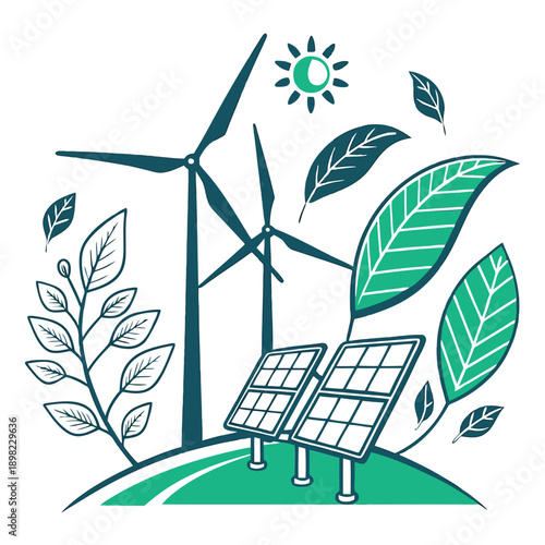 Renewable energy sources combining wind and solar power with nature