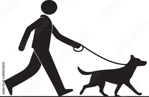 Silhouettes of people walking dogs shown as a simple black vector illustration