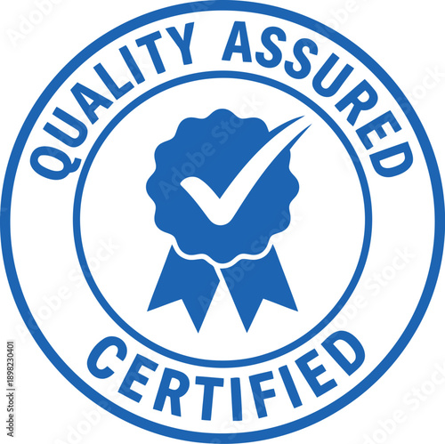 Blue Quality Assured Certified Badge Icon for Product Guarantee and Business Certification