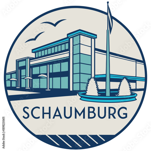 Schaumburg Illinois corporate headquarters building circular badge illustration