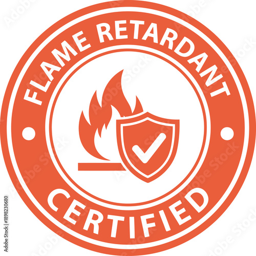 Flame Retardant Certified Badge Icon – Fire Safety Compliance Label, Vector Emblem for Product Packaging