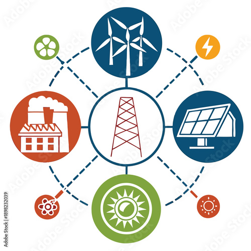 Interconnected smart city infrastructure and sustainable urban development icons
