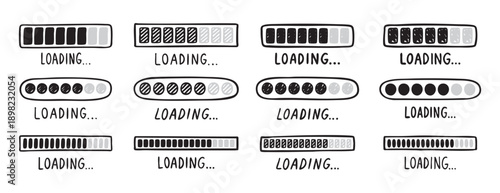 Loading bar doodle set progress indicator hand drawn icon