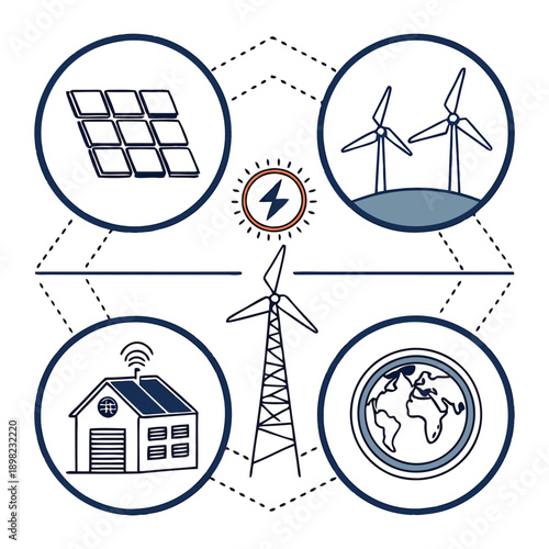 Illustration of renewable energy sources and smart grid technology integration