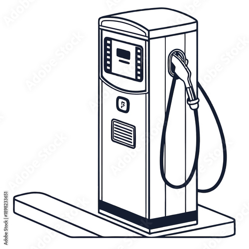 Old-fashioned fuel pump at a gas station with a hose attachment