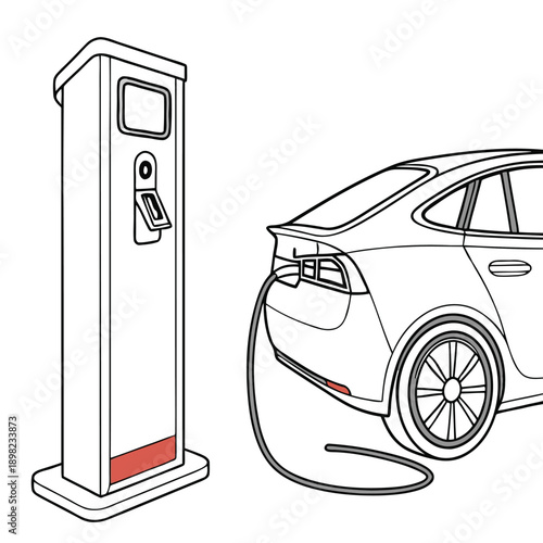 Electric vehicle charging at a modern charging station near a car