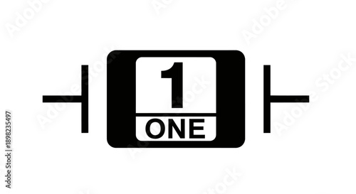 Black and white graphic symbol featuring the number 1 and the word ONE inside a rectangular frame with connecting lines on the sides.